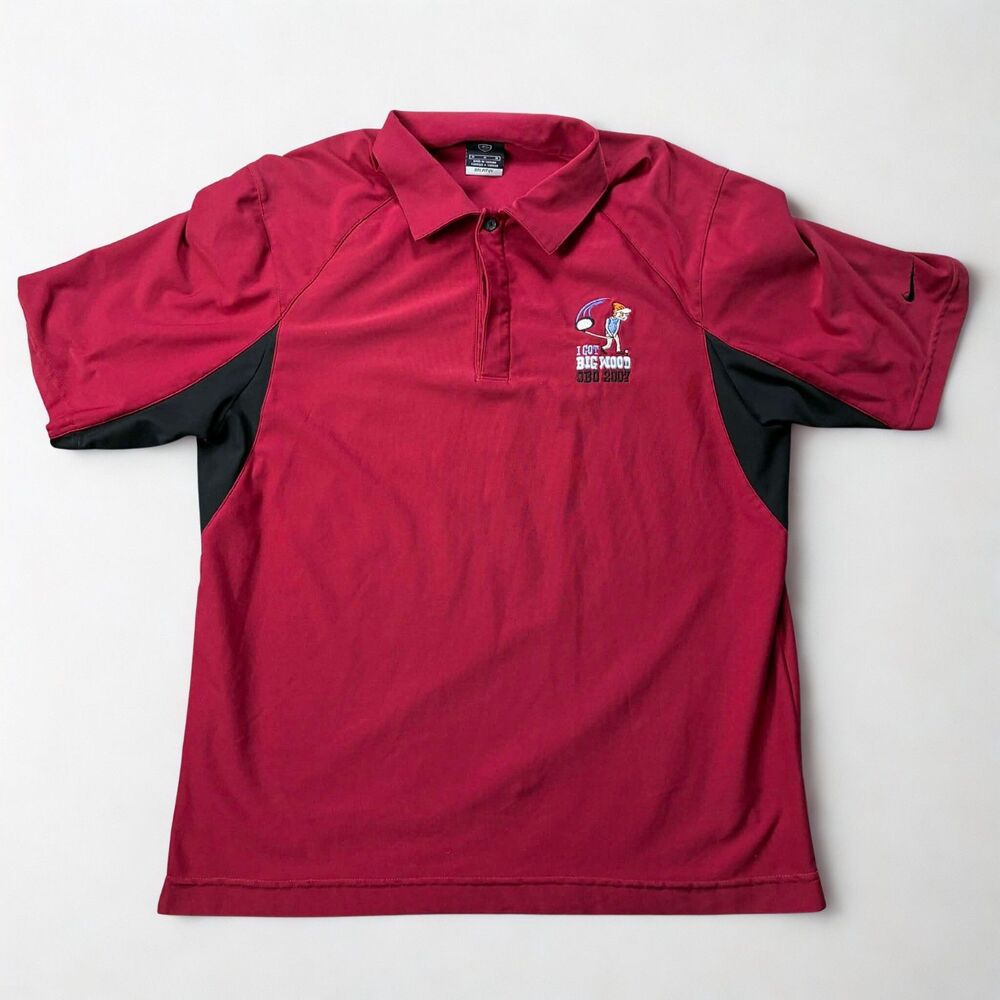 Nike Polo Shirt Men M Dri Fit Golf Red Big Wood DBD 2007 Logo Athletic